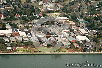 Aerial view of coastal town Stock Photo