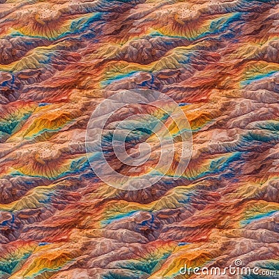 Aerial view on the colorful rainbow mountains. AI generative illustration Cartoon Illustration