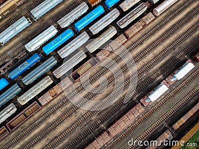 Aerial view of trains Stock Photo