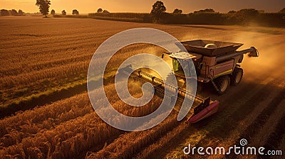 Aerial view of Combine harvester in corn field. agriculture. Generative Ai Stock Photo