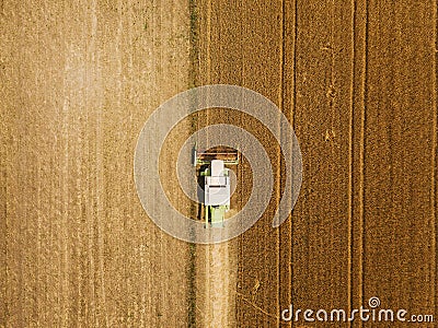 Aerial view of combine harvester harevsting wheat Stock Photo