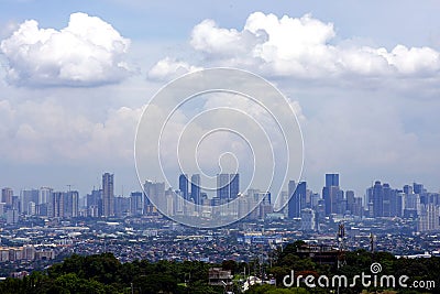 An aerial view of commercial and residential buildings and establishments in the towns of Cainta, Taytay, Pasig, Makati and Taguig Editorial Stock Photo