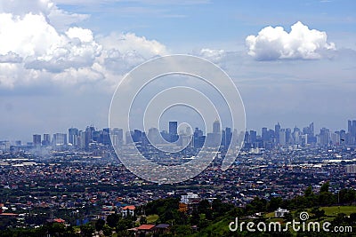 An aerial view of commercial and residential buildings and establishments in the towns of Cainta, Taytay, Pasig, Makati and Taguig Editorial Stock Photo