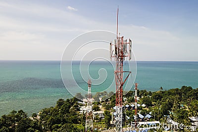 Aerial view of a communications 4G 5G tower mast Stock Photo