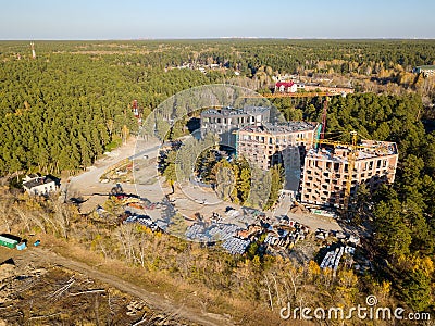 Aerial view of the construction of three elite residential build Stock Photo