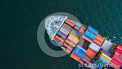 Aerial view container cargo ship, business freight shipping international by container cargo ship in the open sea. Stock Photo