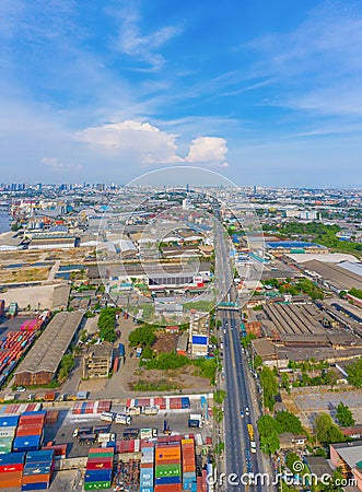 Aerial view of container cargo ship in the export and import business and logistics international goods in urban city. Shipping to Editorial Stock Photo