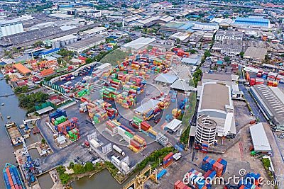 Aerial view of container cargo ship in the export and import business and logistics international goods in urban city. Shipping to Editorial Stock Photo