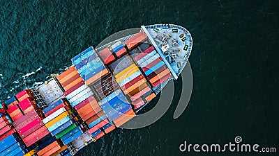 Aerial view Container Cargo ship import and export business, Top Stock Photo