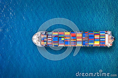 Aerial view of container cargo ship in sea. Stock Photo