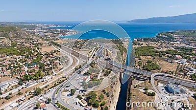 Aerial view of Corinth Canal and Saronic Gulf, Greece Stock Photo