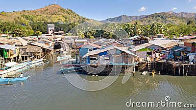 Aerial view Coron city with slums and poor district. Palawan Editorial Stock Photo