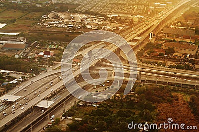 Aerial view on country area with highway roads Stock Photo