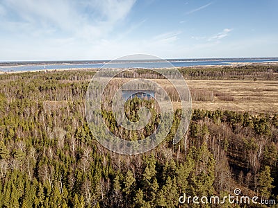 aerial view of countryside endless green forests with small lakes Stock Photo