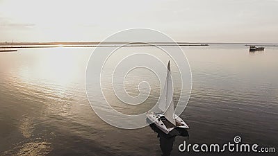 Aerial view of Couple on sailing yacht Stock Photo