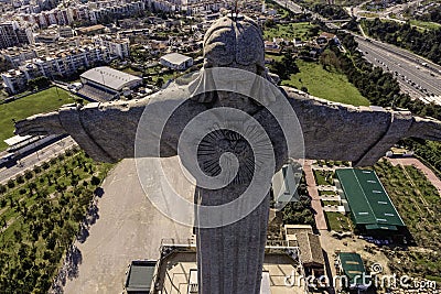 Aerial view of Cristo Rei Christ the King statue in Almada district, Lisbon, Portugal Editorial Stock Photo