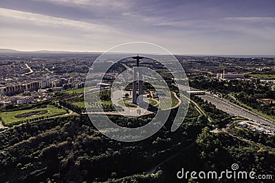 Aerial view of Cristo Rei Christ the King statue in Almada district, Lisbon, Portugal Editorial Stock Photo