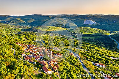 View of Crni Kal village in Slovenia Stock Photo