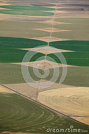 Crop Circles created by agricultural irrigation systems. Stock Photo