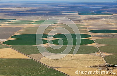 Crop Circles created by agricultural irrigation systems. Stock Photo