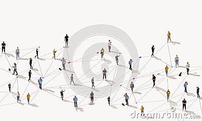 Aerial view of crowd people connected by lines, social media and communication concept Stock Photo