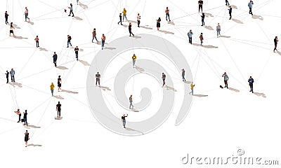 Aerial view of crowd people connected by lines, social media and communication concept Stock Photo