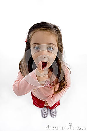 Aerial view of cute girl teasing Stock Photo