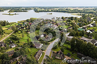 Aerial view of Dagda town and Dagda lake, Latvia Stock Photo