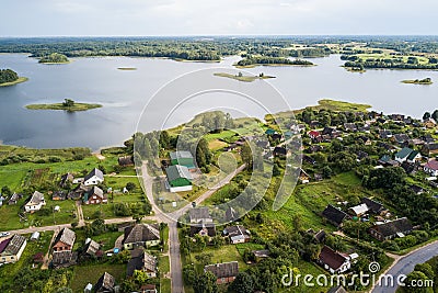 Aerial view of Dagda town and Dagda lake, Latvia Stock Photo