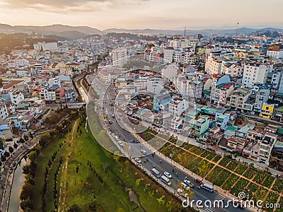 Aerial view of Dalat city. The city is located on the Langbian Plateau in the southern parts of the Central Highlands Stock Photo
