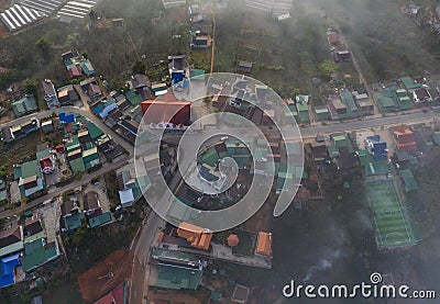 Aerial view of Dalat city. The city is located on the Langbian Plateau Stock Photo