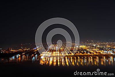 Aerial view of dark cityscape with Stock Photo