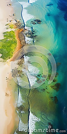 Aerial View Of Delicately Rendered Sandy Beach On The Australian Coast Stock Photo