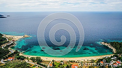 Aerial view of the Destenika beach in Greece, Halkidiki Stock Photo