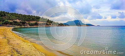 Aerial view of the Destenika beach in Greece, Halkidiki Stock Photo