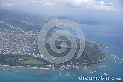 Aerial view of Diamondhead, Kapiolani Park, Waikiki, Natatorium, Kapahulu town Stock Photo