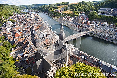 Aerial view of Dinant, Belgium and river Meuse Editorial Stock Photo