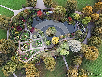 Aerial view of The Dingle, Quarry Park, Shrewsbury. Stock Photo