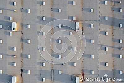 Aerial view of the distribution center, drone photography of the industrial logistic zone. Stock Photo