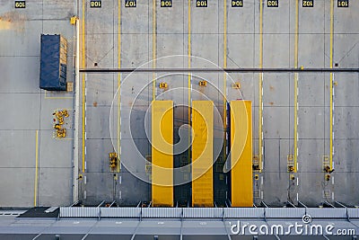 Aerial view of the distribution center, drone photography of the industrial logistic zone. Stock Photo