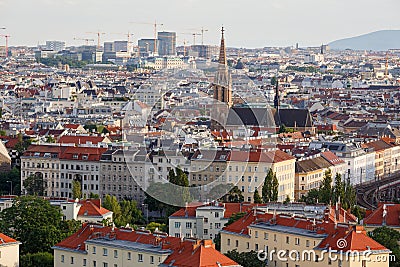 Aerial view of the district Landstrasse with the St.Othmar Church in the center. Vienna, Austria Stock Photo