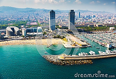 Aerial view of docked yachts in Port. Barcelona Stock Photo