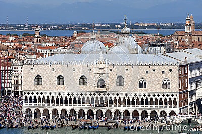 Aerial view on Doge`s Palace Palazzo Ducale on St Mark`s Square, Venice, Italy Editorial Stock Photo