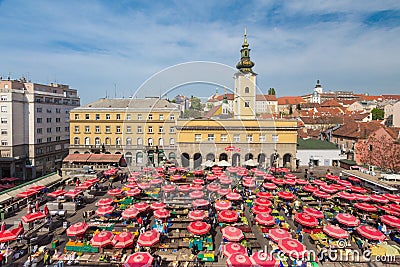 Aerial view of Dolac market in Zagreb, Croatia Editorial Stock Photo