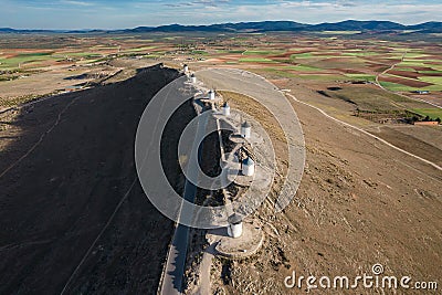 Aerial view of Don Quixote windmills in Consuegra, Toledo, Spain Stock Photo