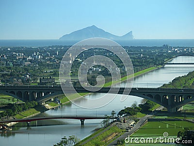 Aerial view of dongshan river and Guishan island in yilan county, taiwan Stock Photo