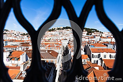 Aerial view of downtown Lisbon as seen from the Santa Just lift Stock Photo