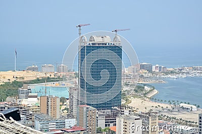 Aerial view of downtown Luanda, bay and Port of Luanda, marginal and central buildings, in Angola Editorial Stock Photo