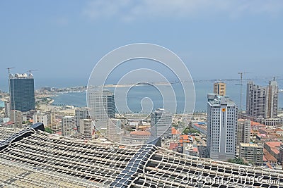Aerial view of downtown Luanda, bay and Port of Luanda, marginal and central buildings, in Angola Editorial Stock Photo