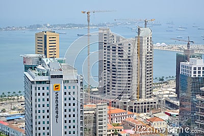 Aerial view of downtown Luanda, bay and Port of Luanda, marginal and central buildings, in Angola Editorial Stock Photo